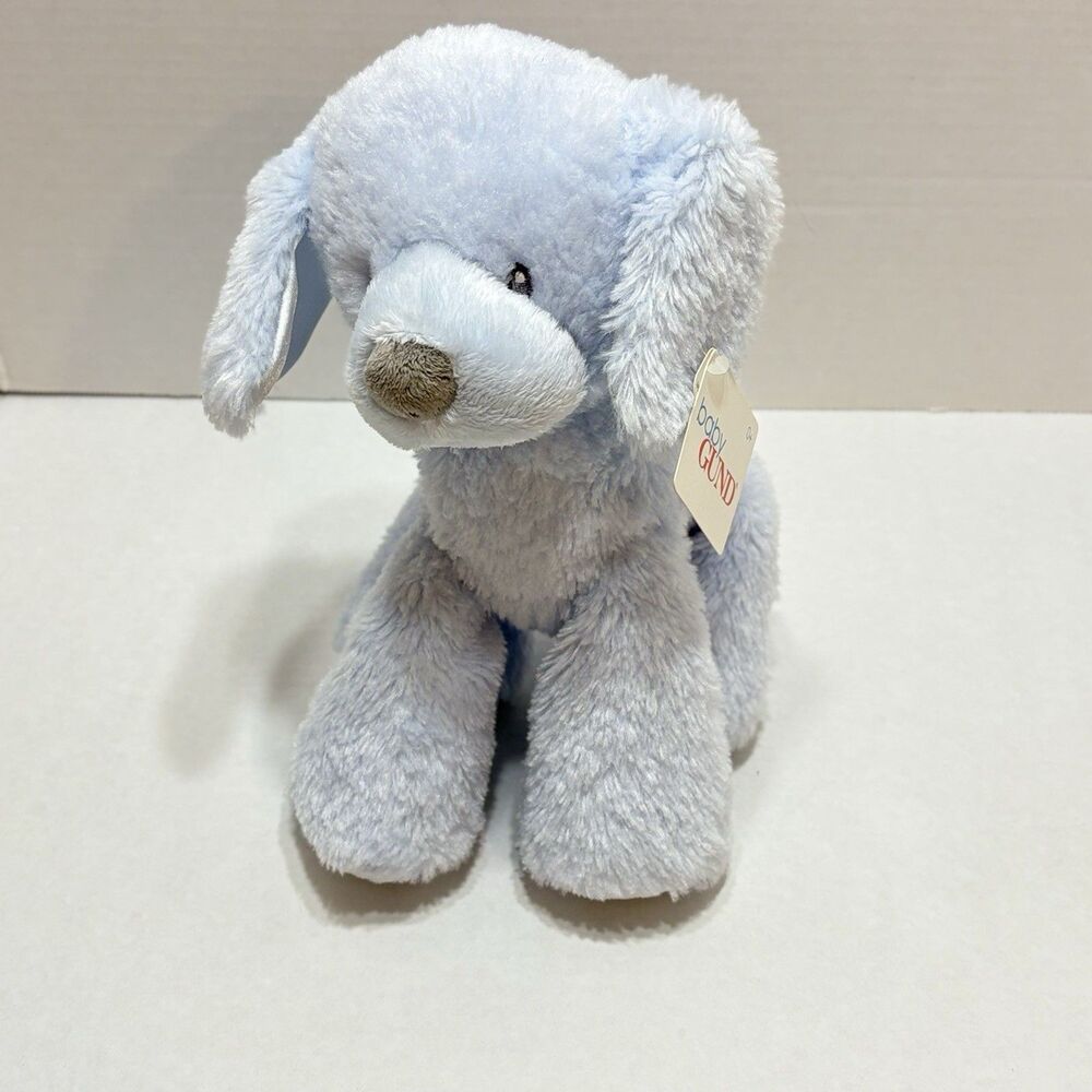 Gund FLUFFEY Puppy Dog Blue 10" Plush Satin Knotted Tail 4040405 Stuffed Baby